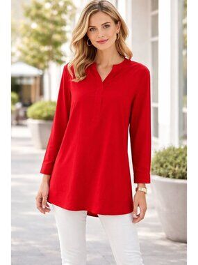 Anne Klein Size XL Womens Red Long Sleeve Tunic Top